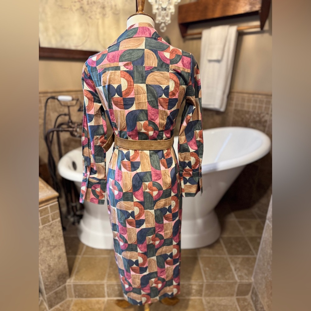 NWT J. McLaughlin Colorful Patterned belted wrap Midi Dress geometric harmony - Picture 7 of 9